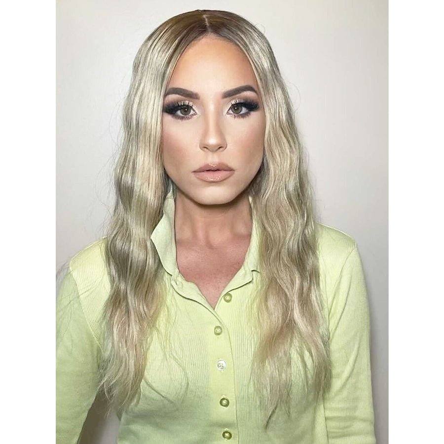22" Ponytail Silk Part Wig Platinum Blonde w/ Rooting