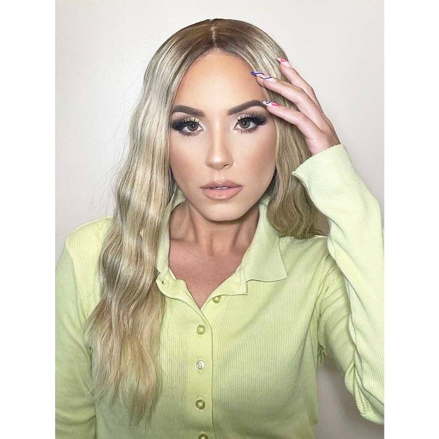 22" Ponytail Silk Part Wig Platinum Blonde w/ Rooting