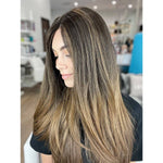 26" Ponytail Silk Top Wig Dark Brown Ombre