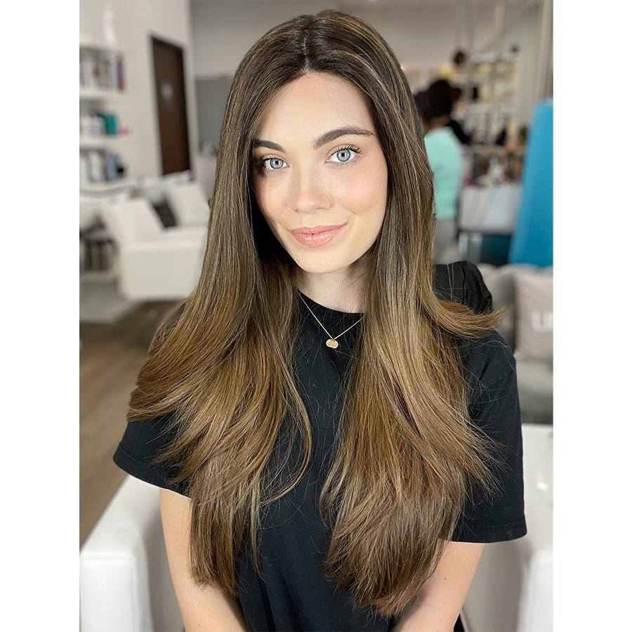 26" Ponytail Silk Top Wig Dark Brown Ombre