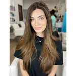 26" Ponytail Silk Top Wig Dark Brown Ombre