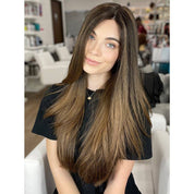 26" Ponytail Silk Top Wig Dark Brown Ombre