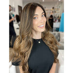 26" Ponytail Silk Top Wig Dark Brown Ombre w/ Partial Highlight