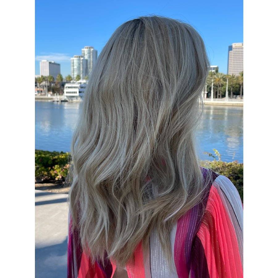 22" Ponytail Silk Part Wig Ash Blonde w/ Rooting