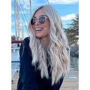 22" Ponytail Silk Part Wig Platinum Blonde w/ Rooting