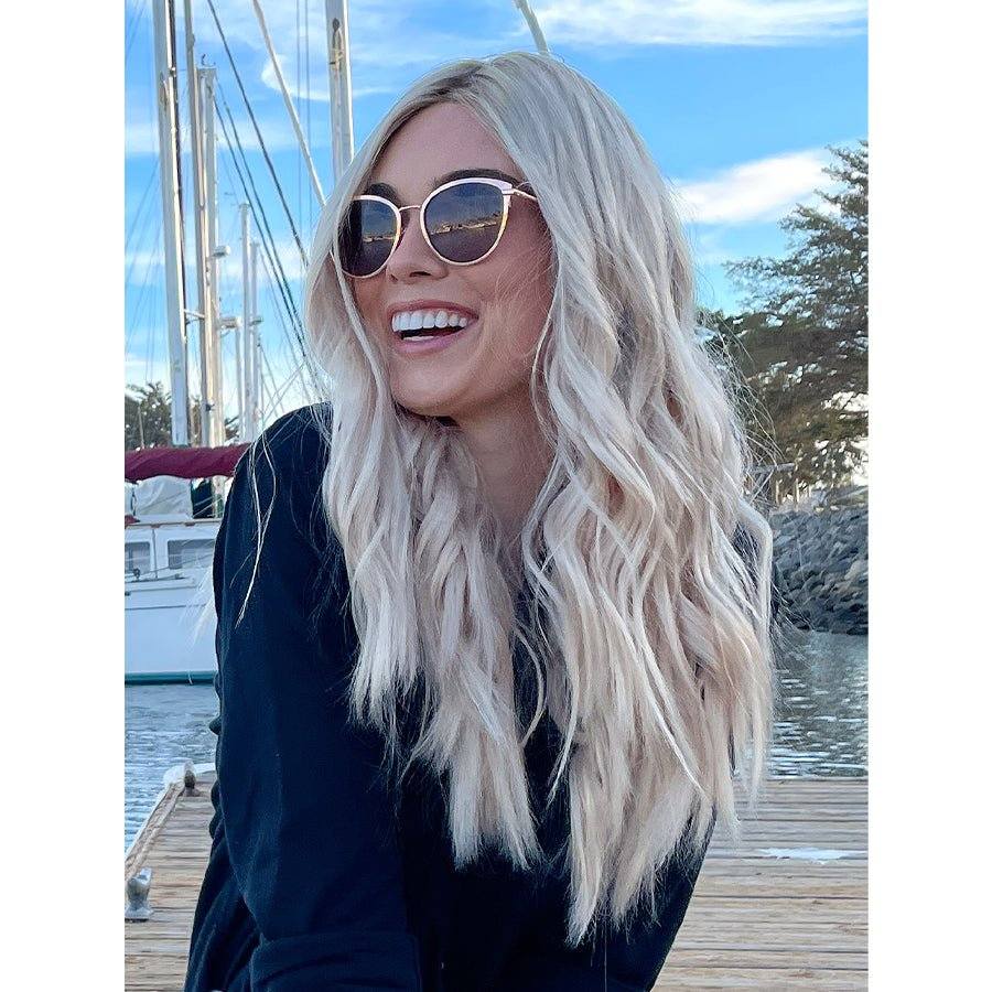 22" Ponytail Silk Part Wig Platinum Blonde w/ Rooting
