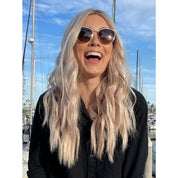 22" Ponytail Silk Part Wig Platinum Blonde w/ Rooting