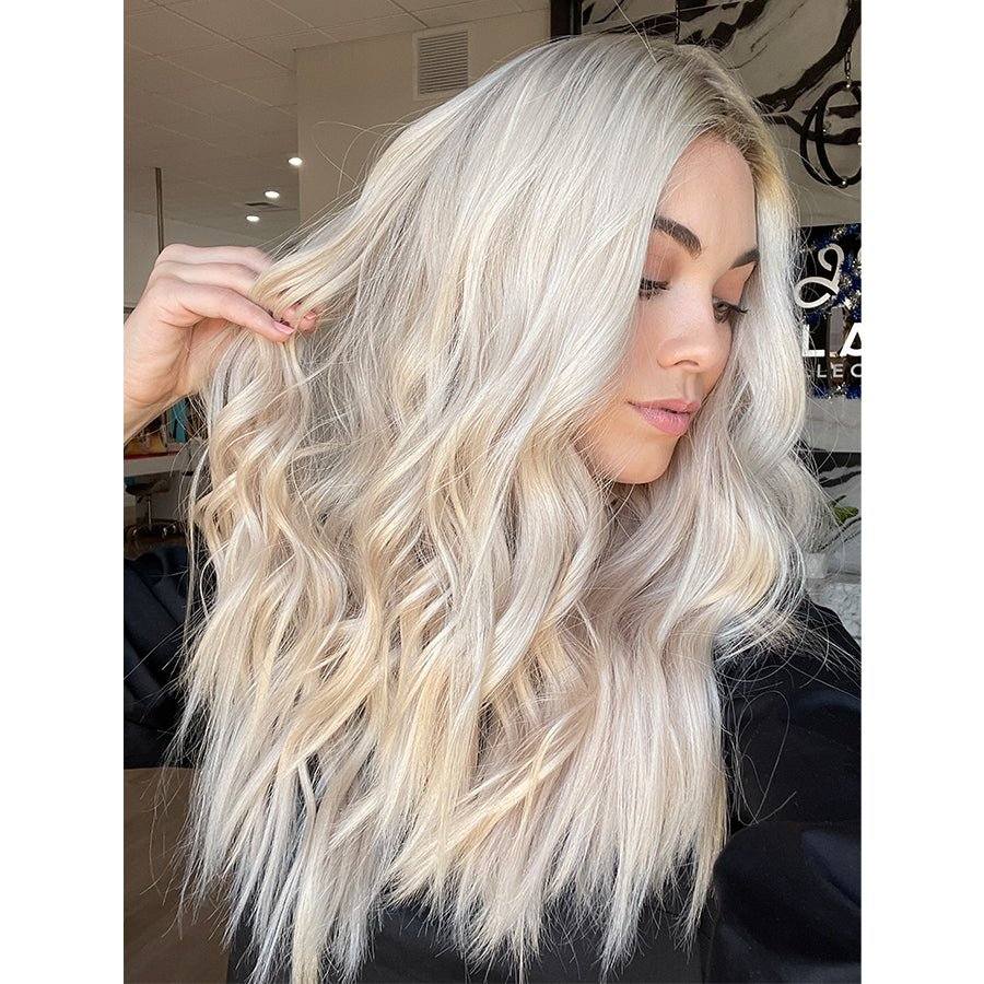 26" Ponytail Silk Top Wig Ice Blonde w/ Rooting