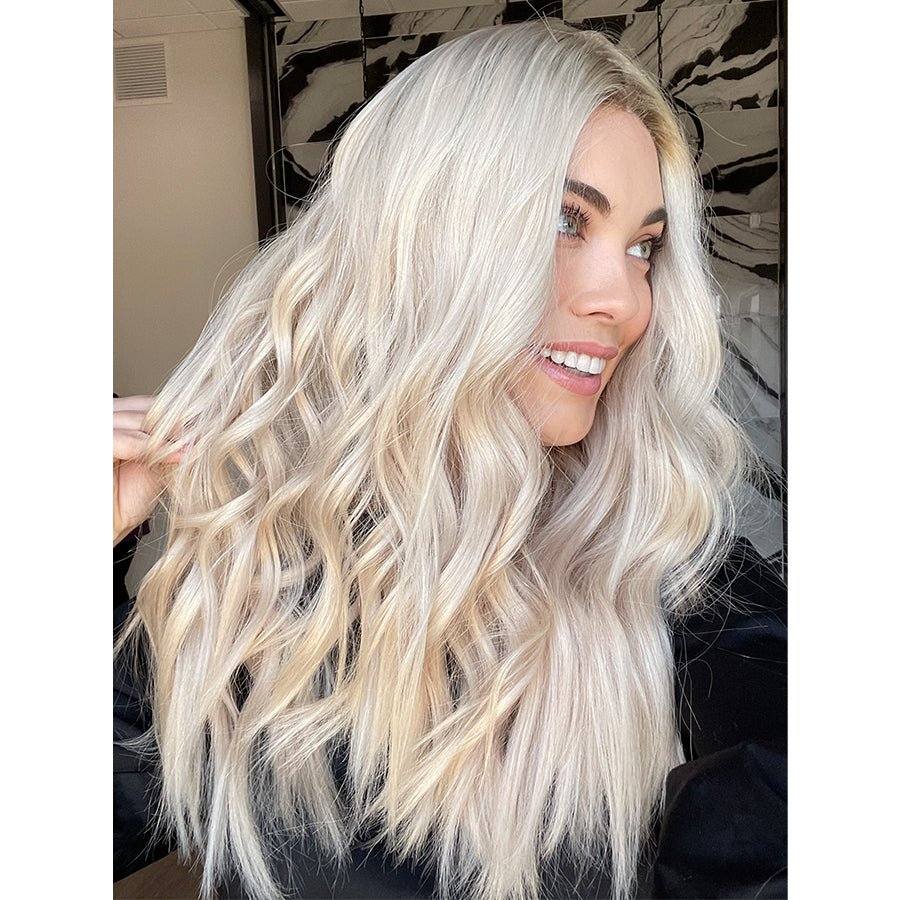 26" Ponytail Silk Top Wig Ice Blonde w/ Rooting