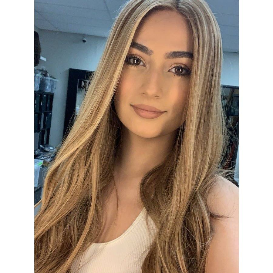 26" Ponytail Silk Top Wig Medium Blonde w/ Rooting