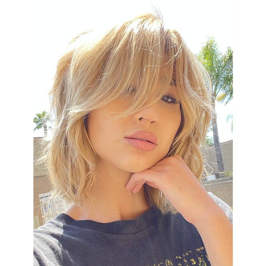 12" Luxe Pixie Silk Top Wig #12 Warm Light Brown Wavy w/ Full Highlight & Bang Cut