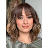 13" Victoria Silk Top Wig Medium Brown Balayage w/ Partial Rooting & Bang Cut