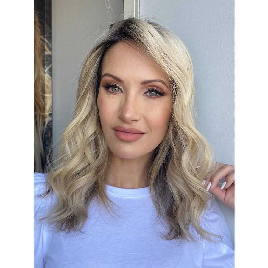 14" Topaz Lace Top Topper Platinum Blonde w/ Rooting