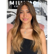 26" Ponytail Silk Top Wig Medium Brown Ombre