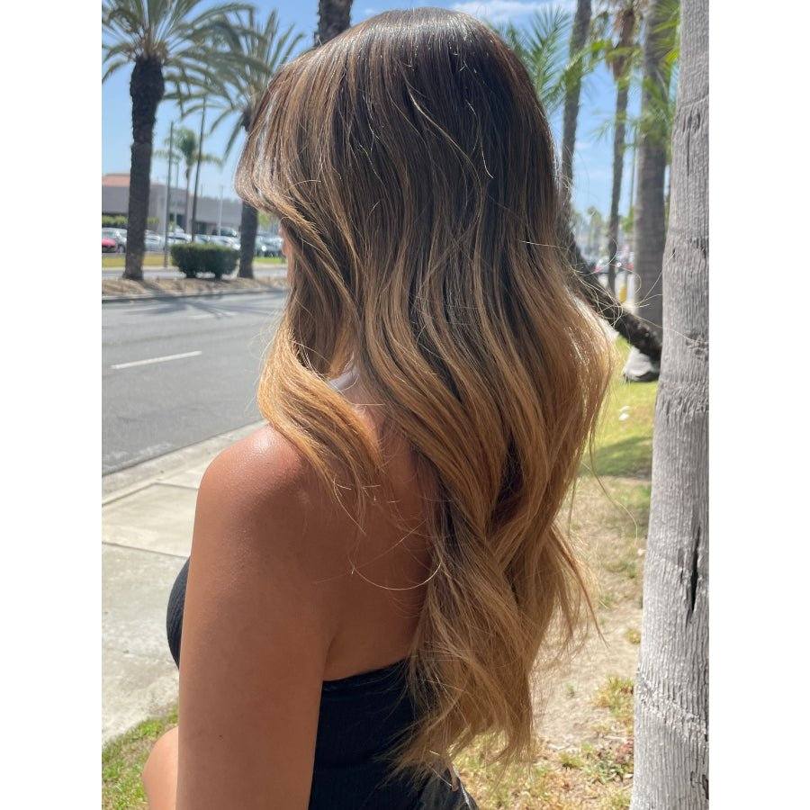 22" Ponytail Silk Part Wig Dark Brown Ombre