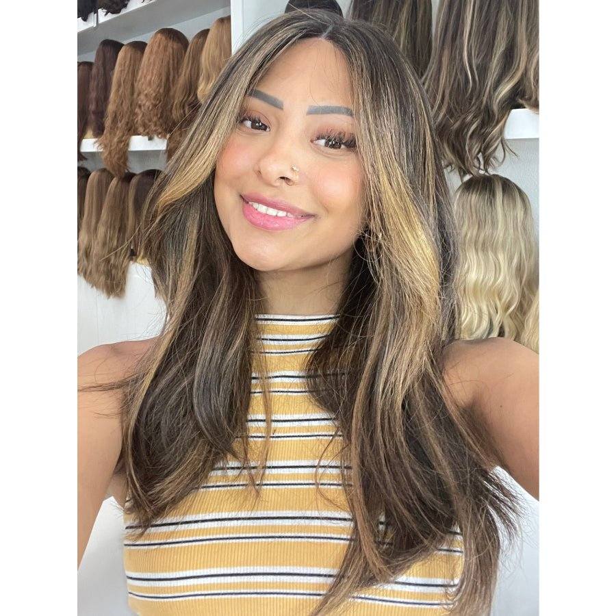 20" Divine Lace Top Wig Soft Black w/ Highlights & Money Pieces