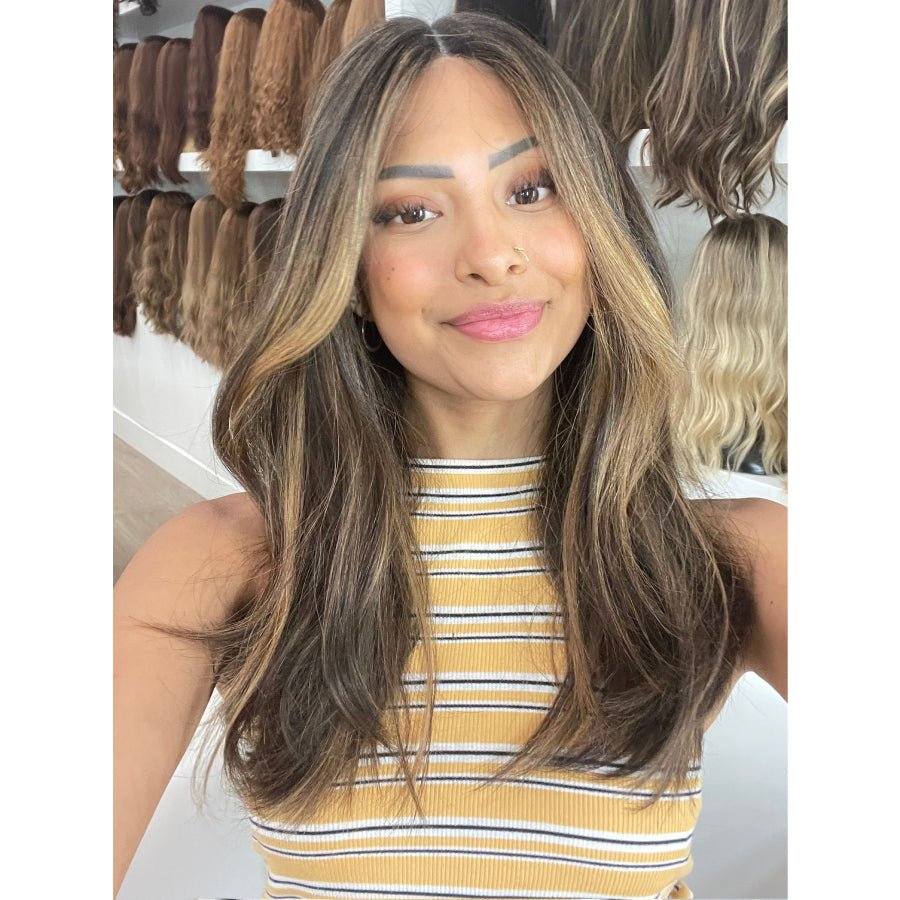20" Divine Lace Top Wig Soft Black w/ Highlights & Money Pieces