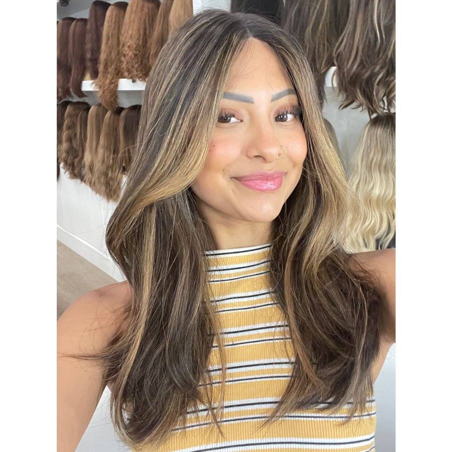 20" Divine Lace Top Wig Soft Black w/ Highlights & Money Pieces