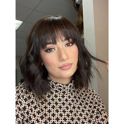 16" Luxe Silk Top Wig #4 Dark Brown Wavy w/ Wispy Bangs
