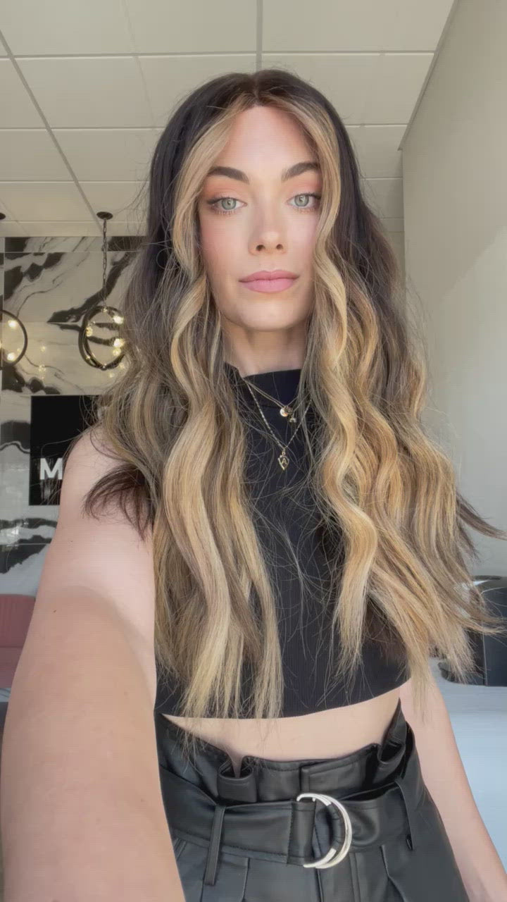 26" Ponytail Silk Top Wig Soft Black w/ Balayage
