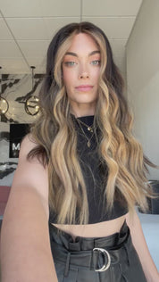 26" Ponytail Silk Top Wig Soft Black w/ Balayage