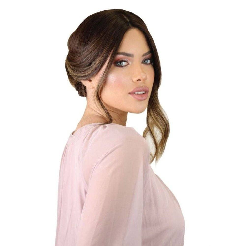 26" Ponytail Silk Top Wig Dark Brown Balayage