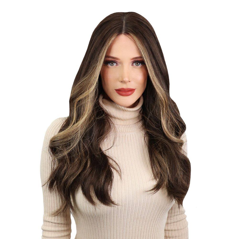 24" Divine Lace Top Wig Dark Brown Balayage w/ Rooting & Money Pieces