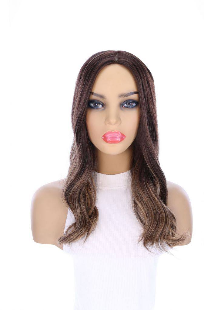 18" Emerald Silk Top Topper Dark Brown Balayage