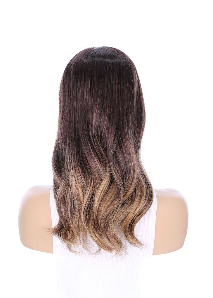 18" Emerald Silk Top Topper Dark Brown Balayage