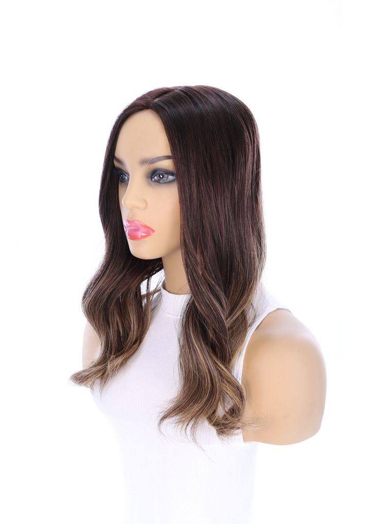 18" Emerald Silk Top Topper Dark Brown Balayage