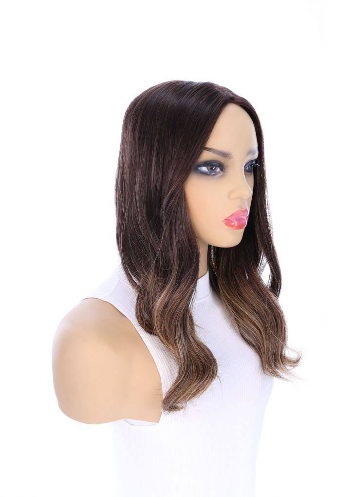 18" Emerald Silk Top Topper Dark Brown Balayage