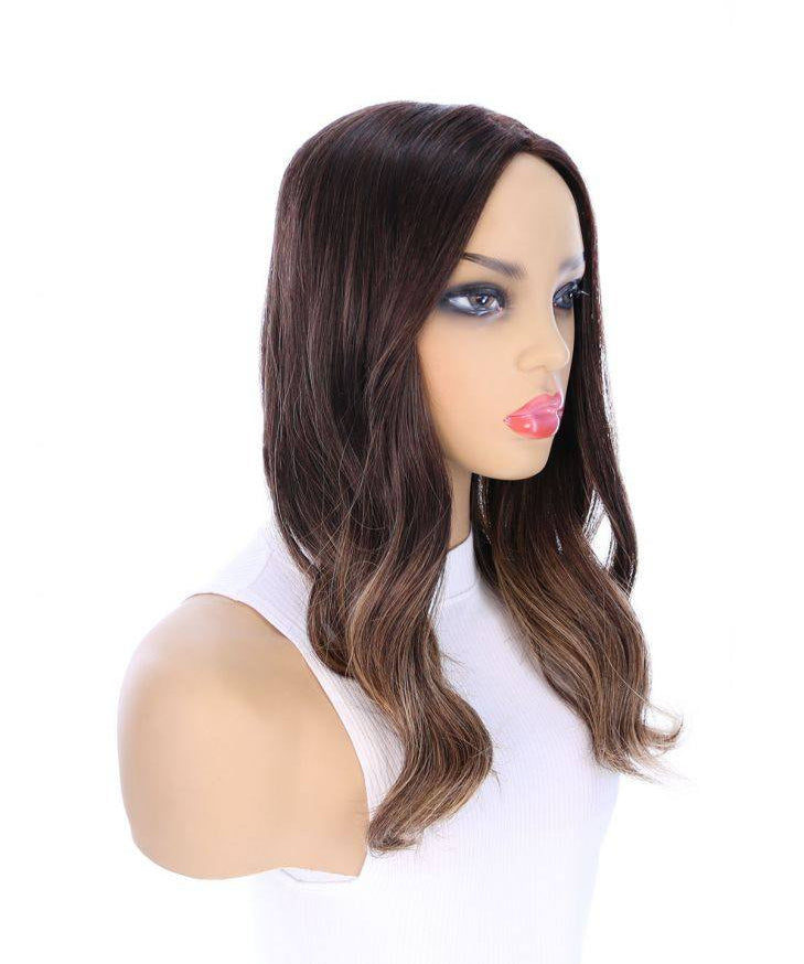 18" Emerald Silk Top Topper Dark Brown Balayage