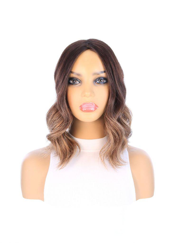 14" Emerald Silk Top Topper Dark Brown Balayage