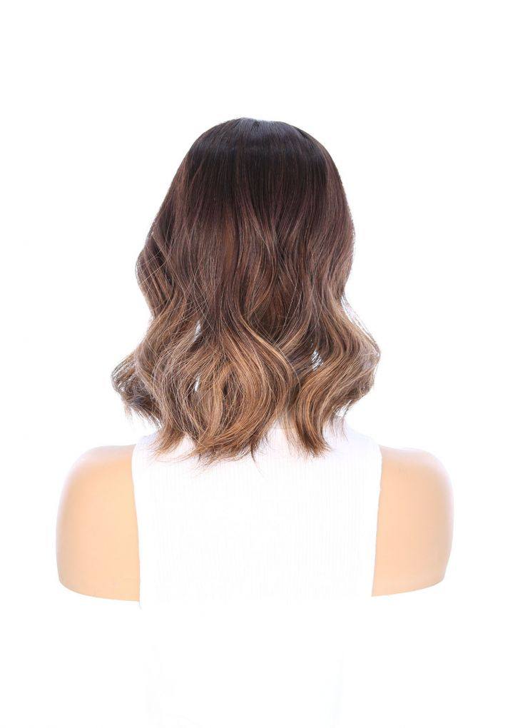 14" Emerald Silk Top Topper Dark Brown Balayage