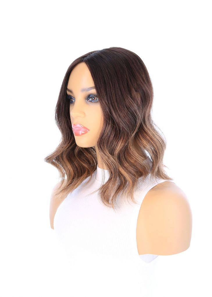 14" Emerald Silk Top Topper Dark Brown Balayage