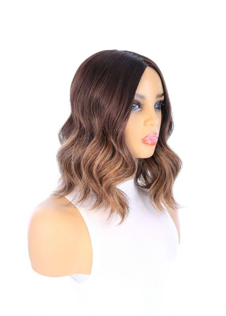 14" Emerald Silk Top Topper Dark Brown Balayage