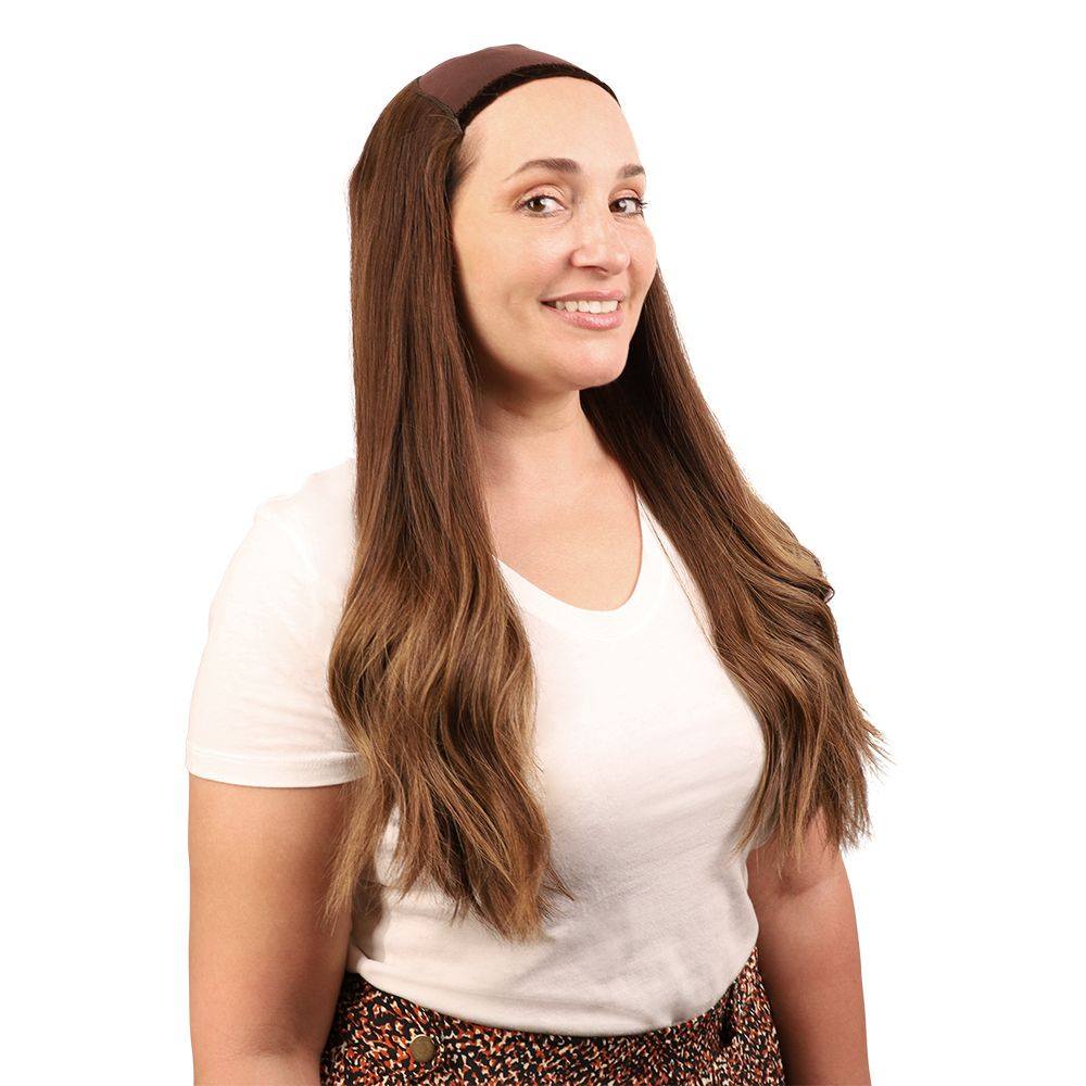 24" HatFall Wig Layered Medium Brown Balayage