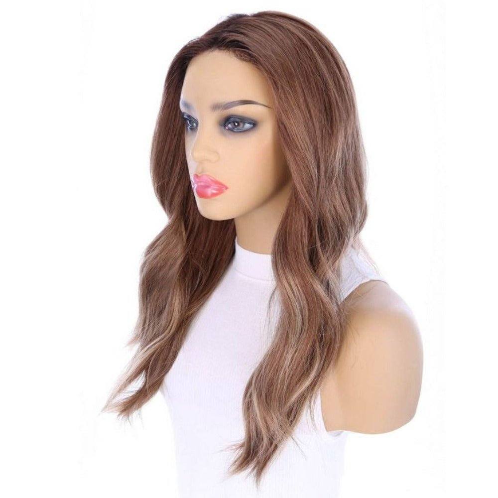 22" Ponytail Silk Part Wig Light Brown Babylight w/ Rooting