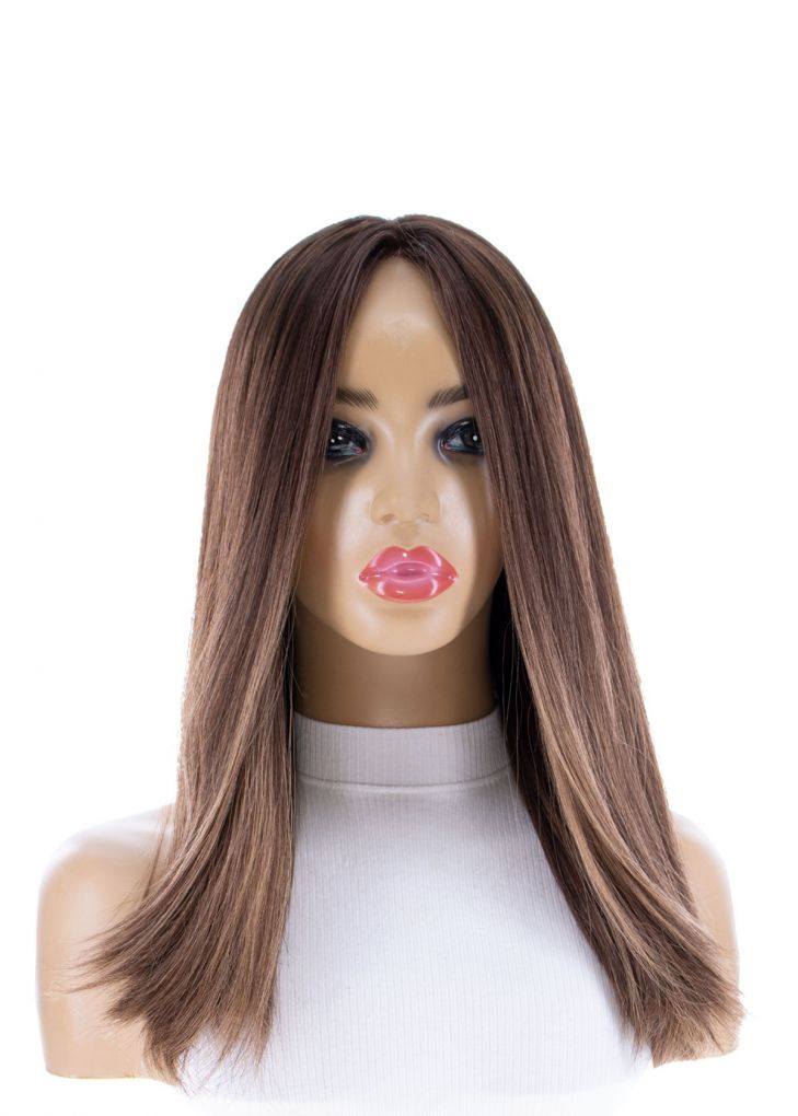 19" Nicole Silk Top Wig Medium Brown Balayage