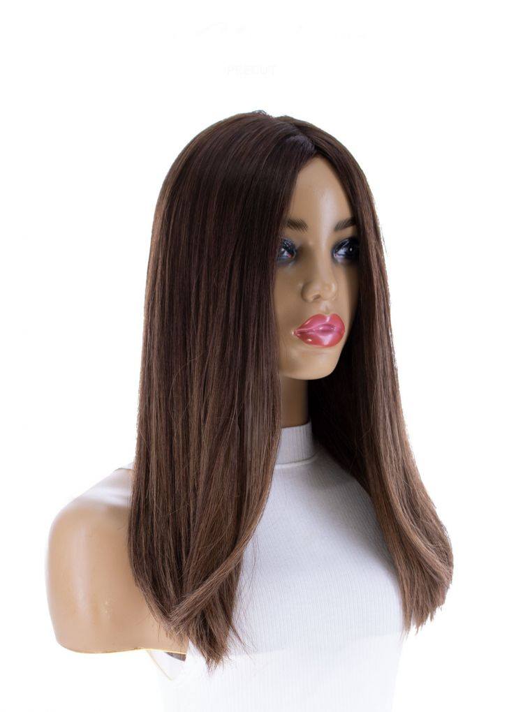 19" Nicole Silk Top Wig Medium Brown Balayage