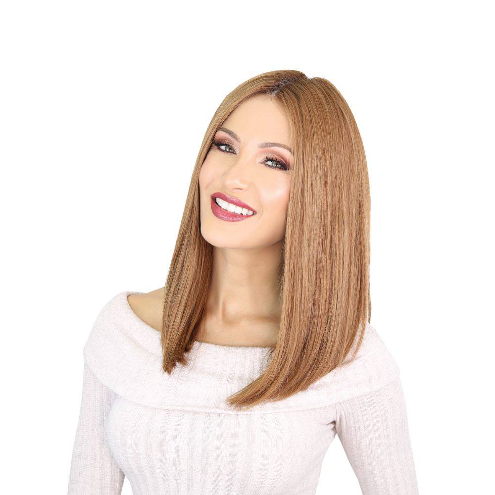 19" Nicole Silk Top Wig Strawberry Blonde w/ Rooting