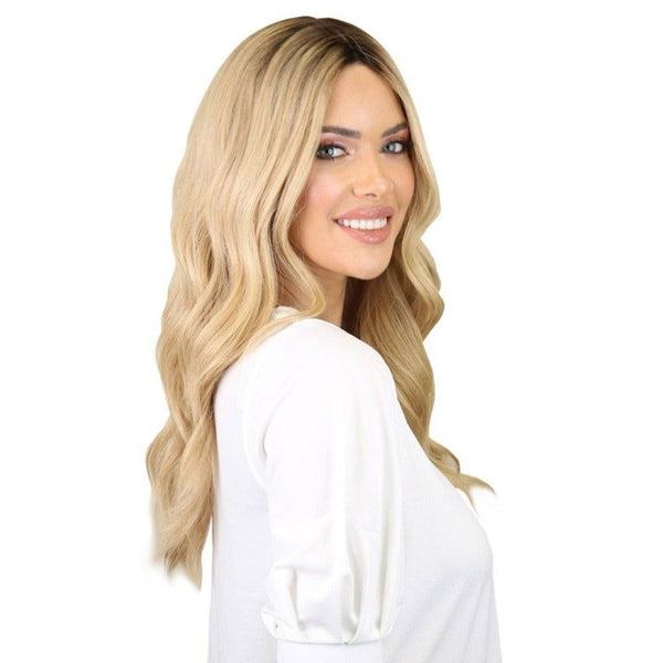 22" Ponytail Silk Part Wig Golden Blonde w/ Full Rooting