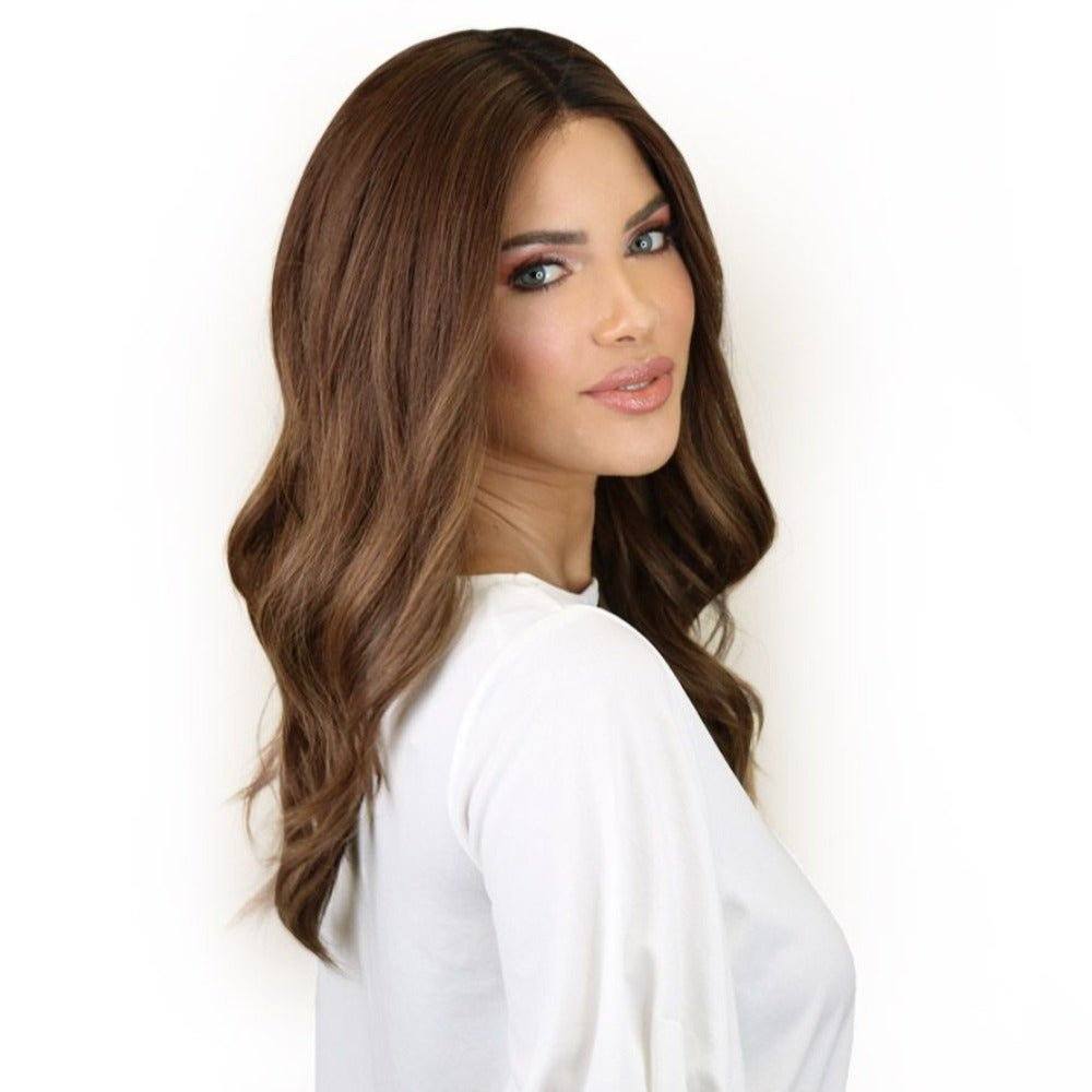 22" Ponytail Silk Part Wig Light Brown Babylight w/ Rooting
