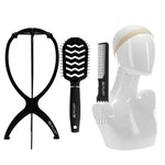 Value Pack :14" Halo Plastic Wig Stand with 9 Pack Nude Nylon Wig Caps and Black Brush & Comb Set